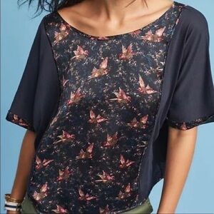 Anthropologie Tony Floral Navy Bird Crop Top